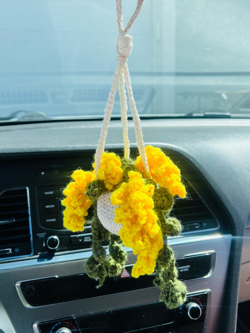 Bright Yellow Crochet Hanging Floral Decor - Handmade Wall Accent